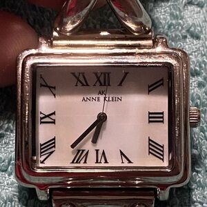 Anne Klein Silver Rectangular Watch with White Face